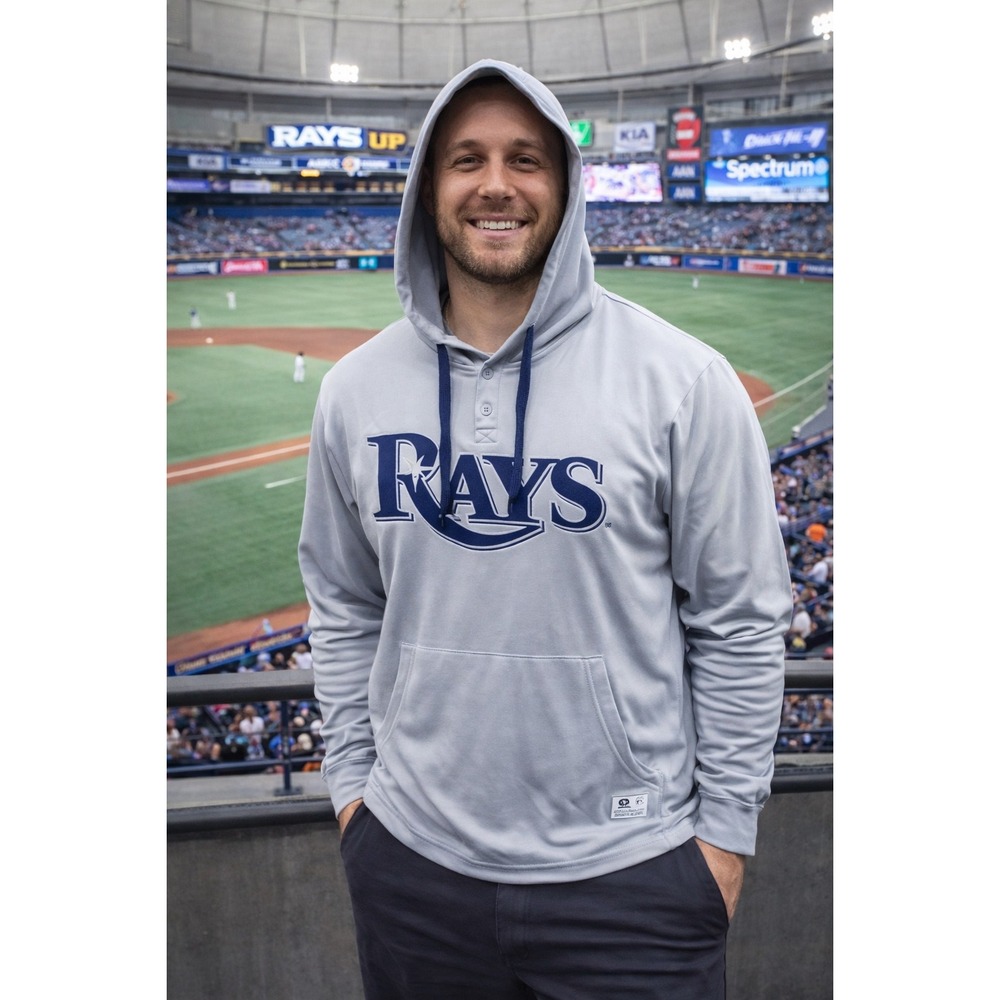 Tampa Bay Rays Hoodie Pullover Gray Blue Logo MLB Baseball Men's Medium